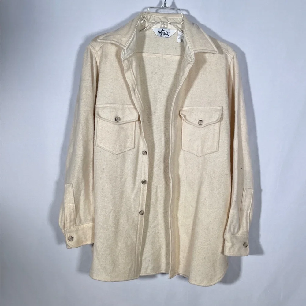 WOOLRICH MENS VINTAGE CREAM WOOL BUTTON DOWN SHIRT MEDIUM